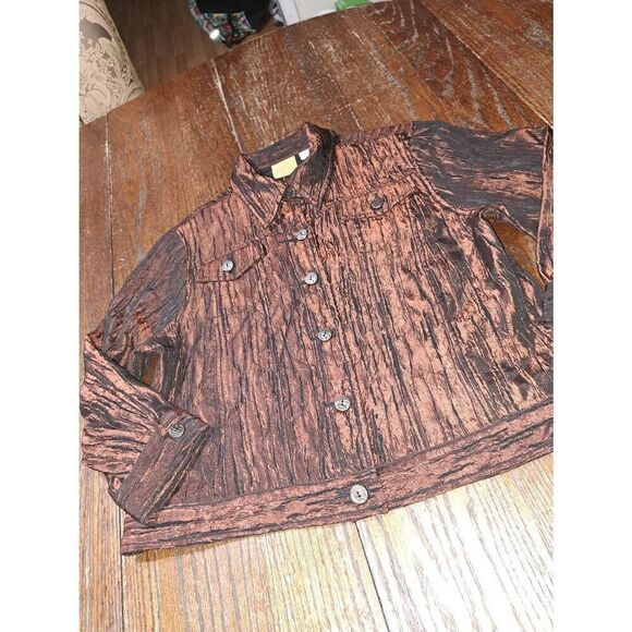 10P Ruby Rd Petite Copper Black Button Front Blazer Jacket Shirt Top 3/4 Sleeve - Picture 3 of 6